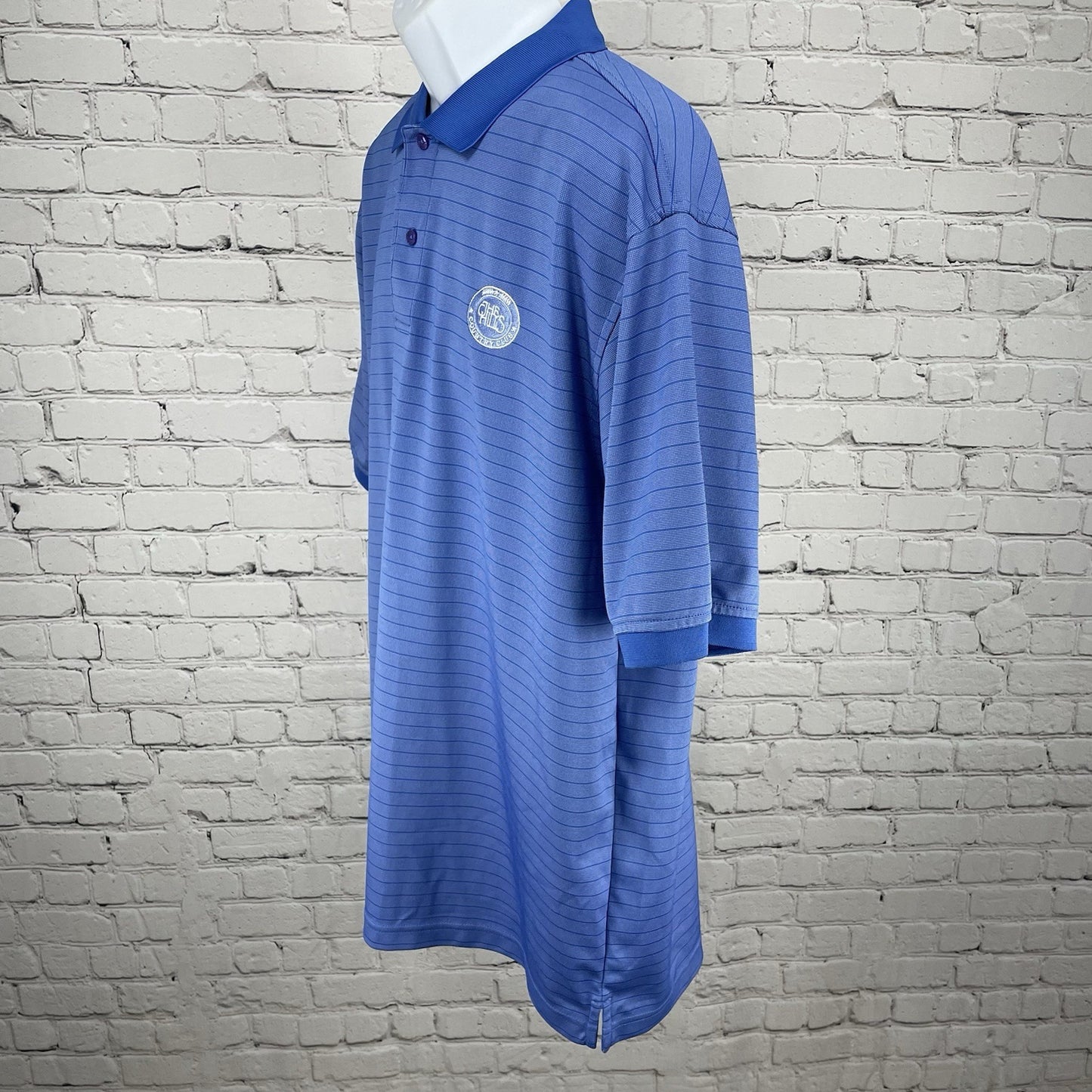 Izod Blue Striped C-Fresh Golf The Hills Country Club Button Polo Shirt Size XL