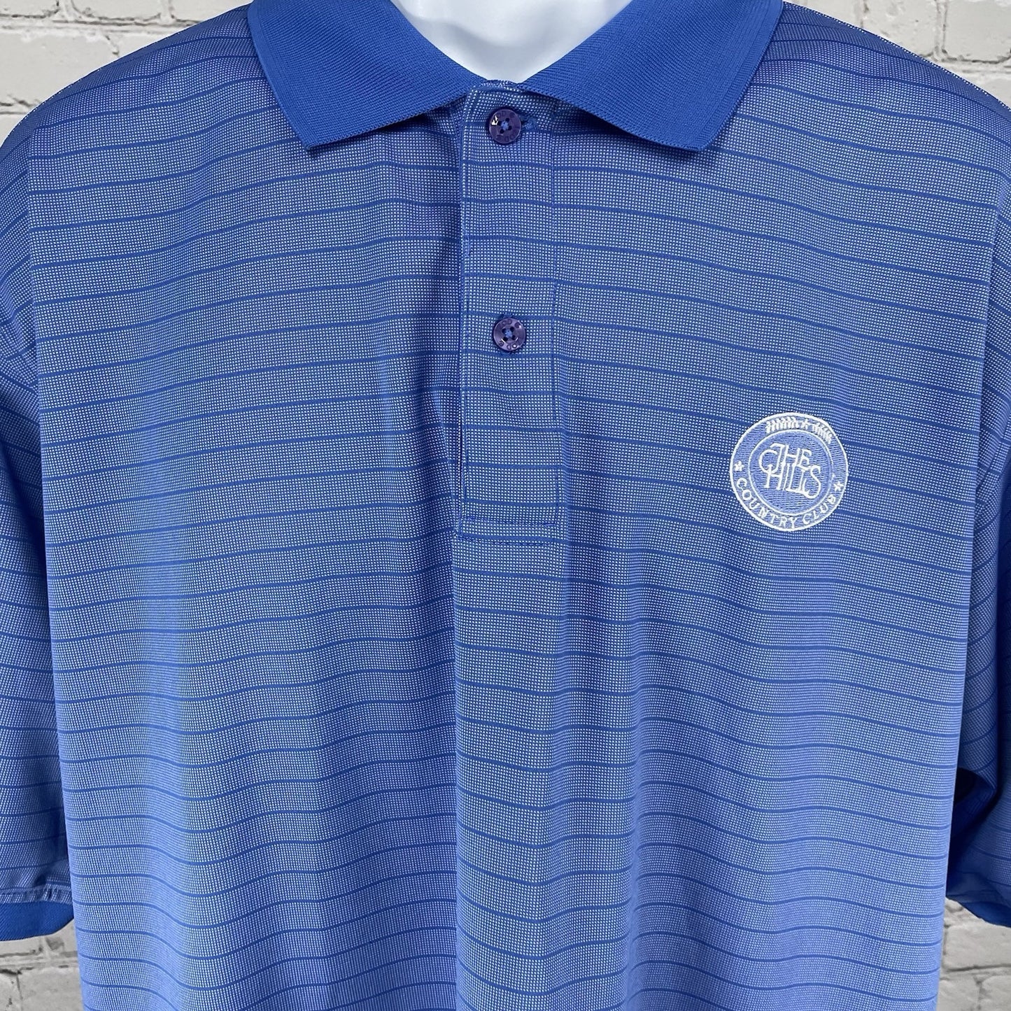 Izod Blue Striped C-Fresh Golf The Hills Country Club Button Polo Shirt Size XL