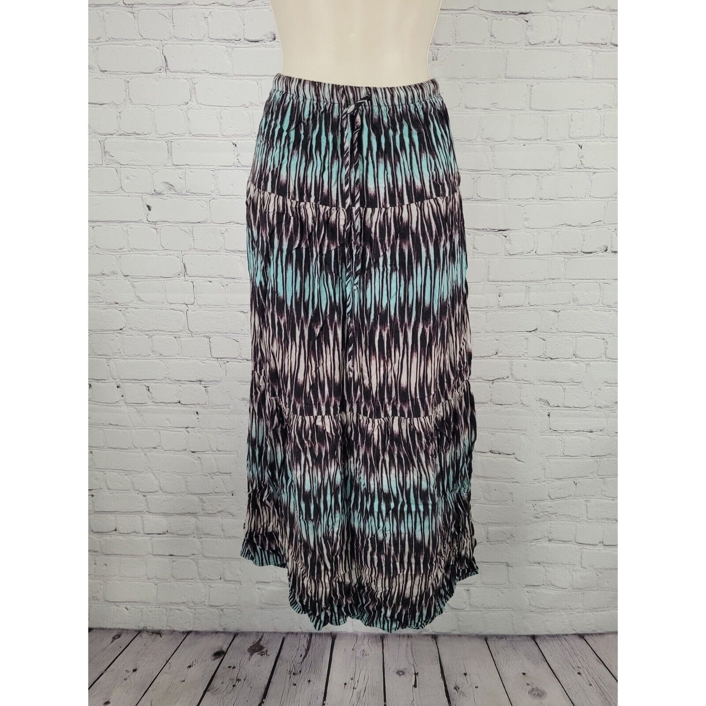 Lily White Abstract Blue Purple Fade Striped Long Rayon Maxi Full Skirt Small S
