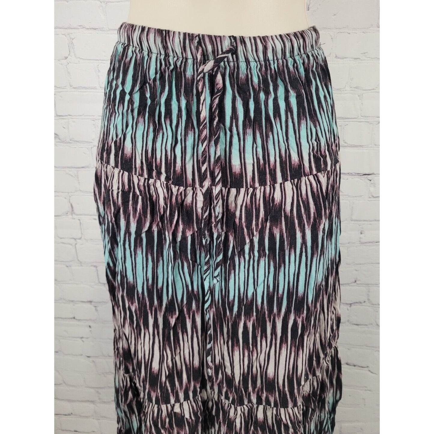 Lily White Abstract Blue Purple Fade Striped Long Rayon Maxi Full Skirt Small S