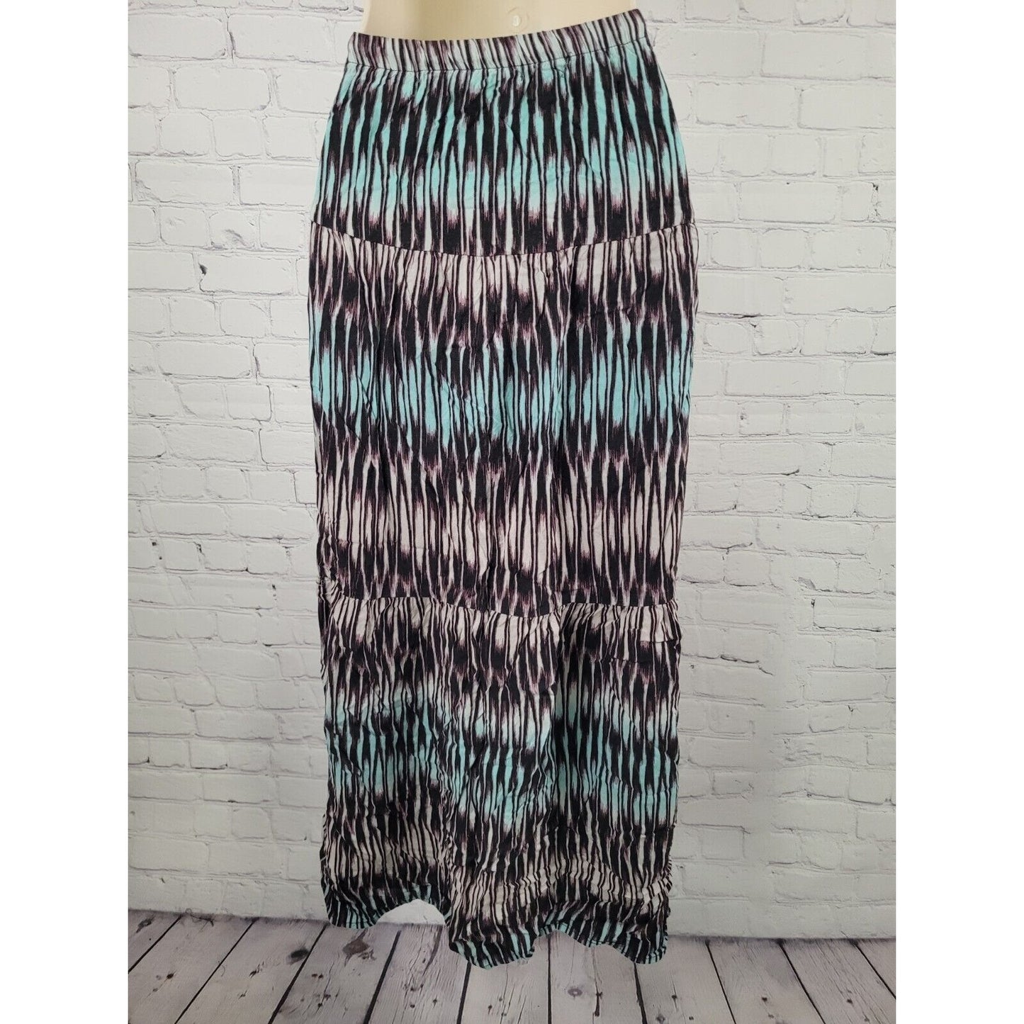 Lily White Abstract Blue Purple Fade Striped Long Rayon Maxi Full Skirt Small S
