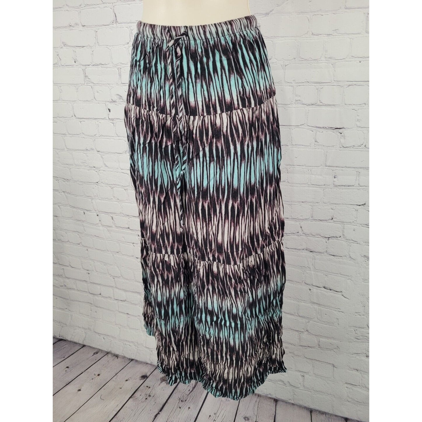 Lily White Abstract Blue Purple Fade Striped Long Rayon Maxi Full Skirt Small S
