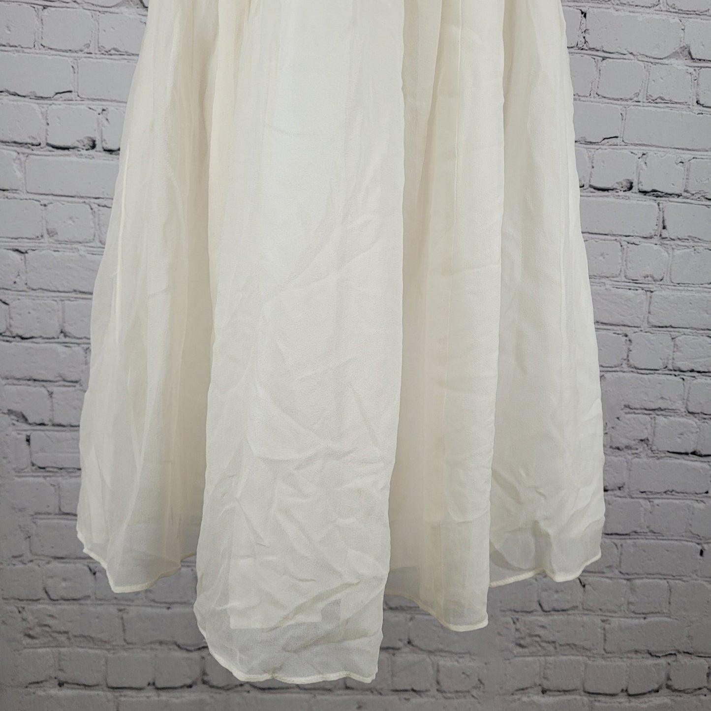 Donna Morgan Ivory 100% Silk Chiffon Rosettes Strapless Fit & Flare Dress Size 0