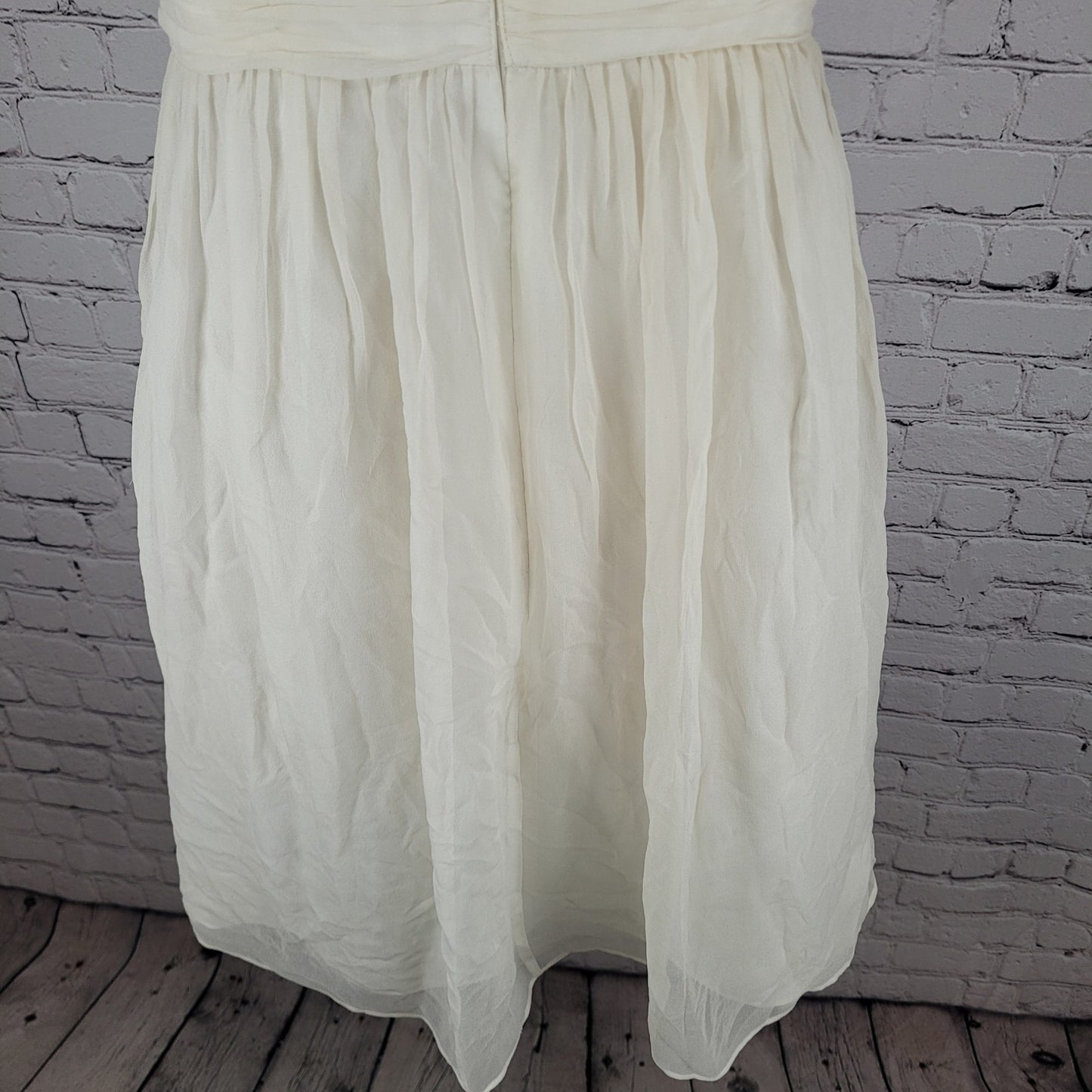 Donna Morgan Ivory 100% Silk Chiffon Rosettes Strapless Fit & Flare Dress Size 0