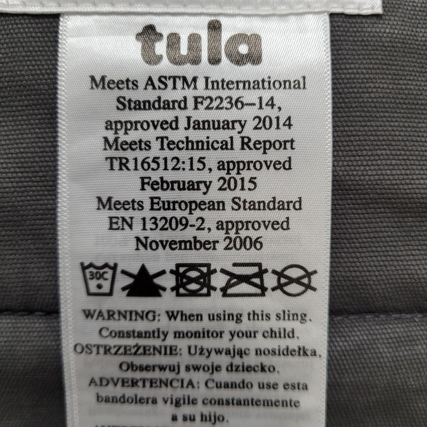 Tula Grey 100% Cotton Adjustable Straps Buckle Baby Infant Carrier Sling