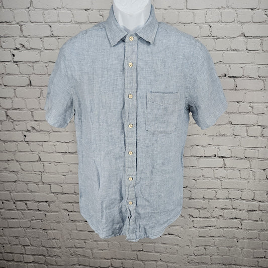 Faherty Blue 100% Linen Button Up Short Sleeve Casual Collared Shirt Small S
