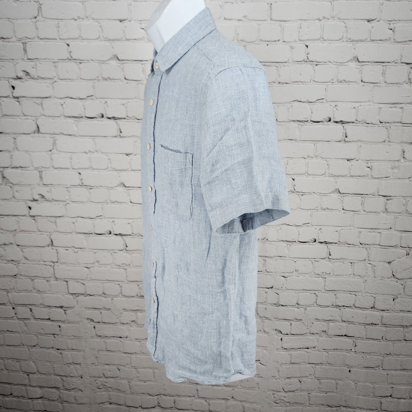 Faherty Blue 100% Linen Button Up Short Sleeve Casual Collared Shirt Small S