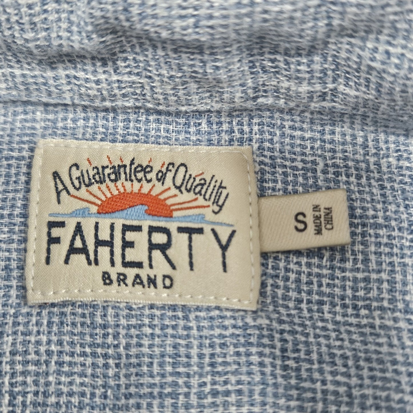 Faherty Blue 100% Linen Button Up Short Sleeve Casual Collared Shirt Small S