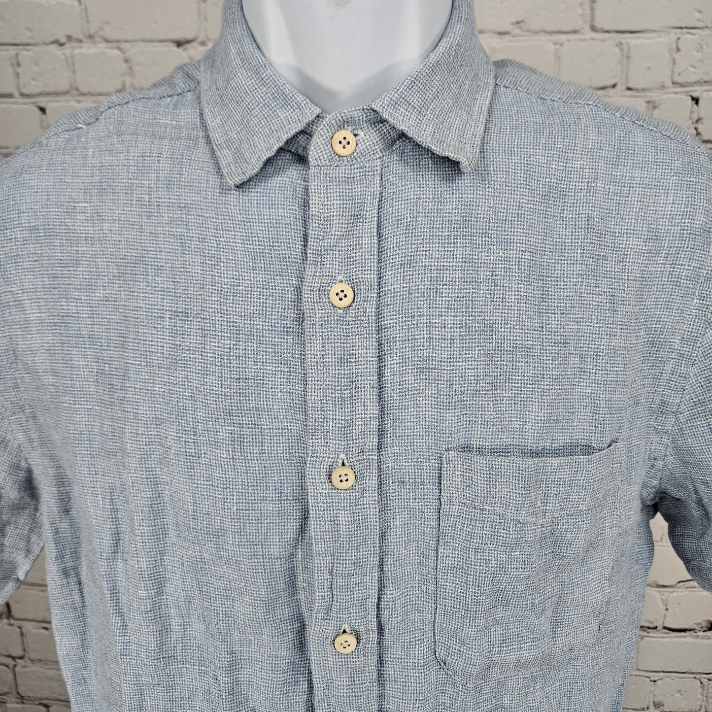Faherty Blue 100% Linen Button Up Short Sleeve Casual Collared Shirt Small S