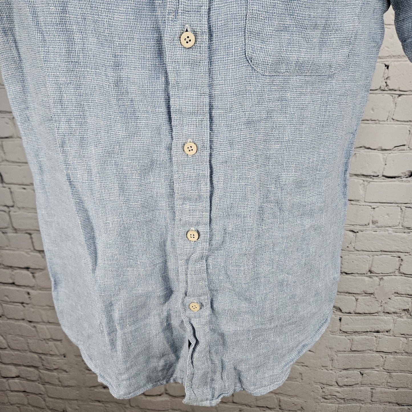 Faherty Blue 100% Linen Button Up Short Sleeve Casual Collared Shirt Small S