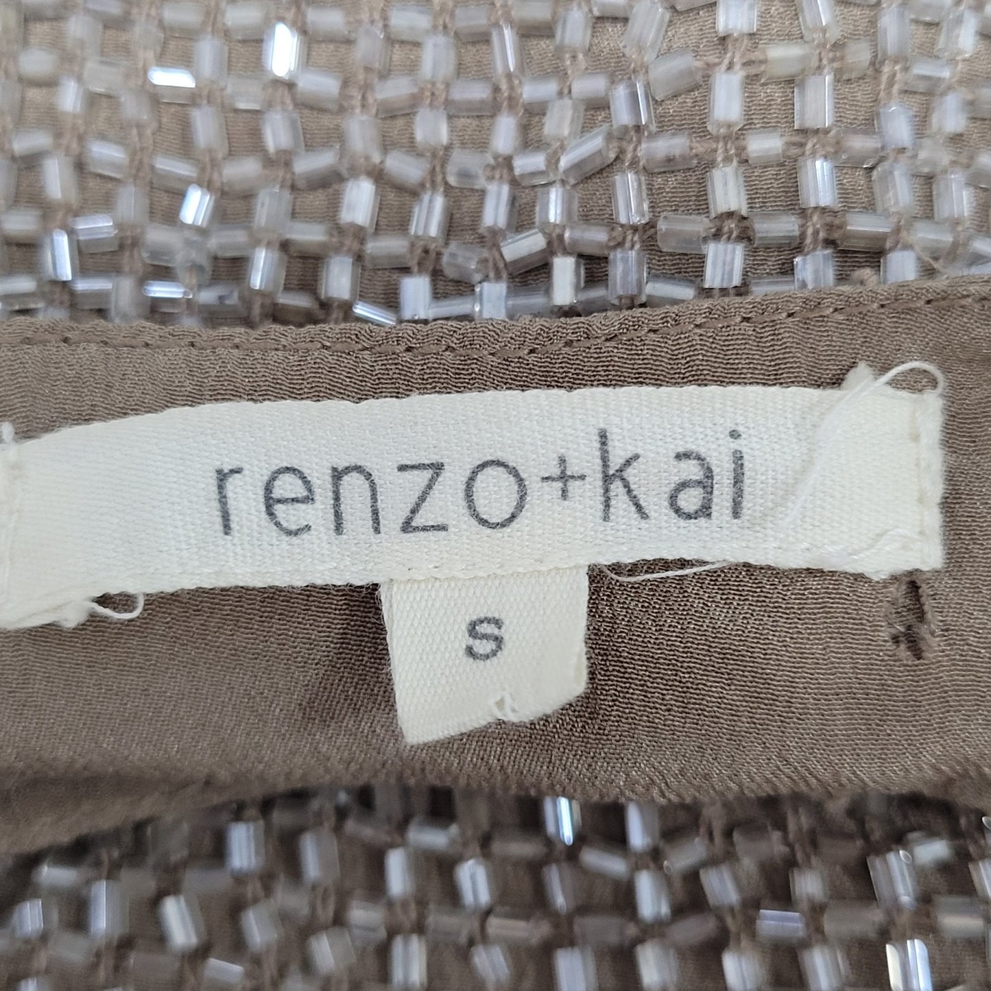 Renzo + Kai Brown 100% Silk Heavy Beaded Hook & Eye Lined Tank Top Size Small S