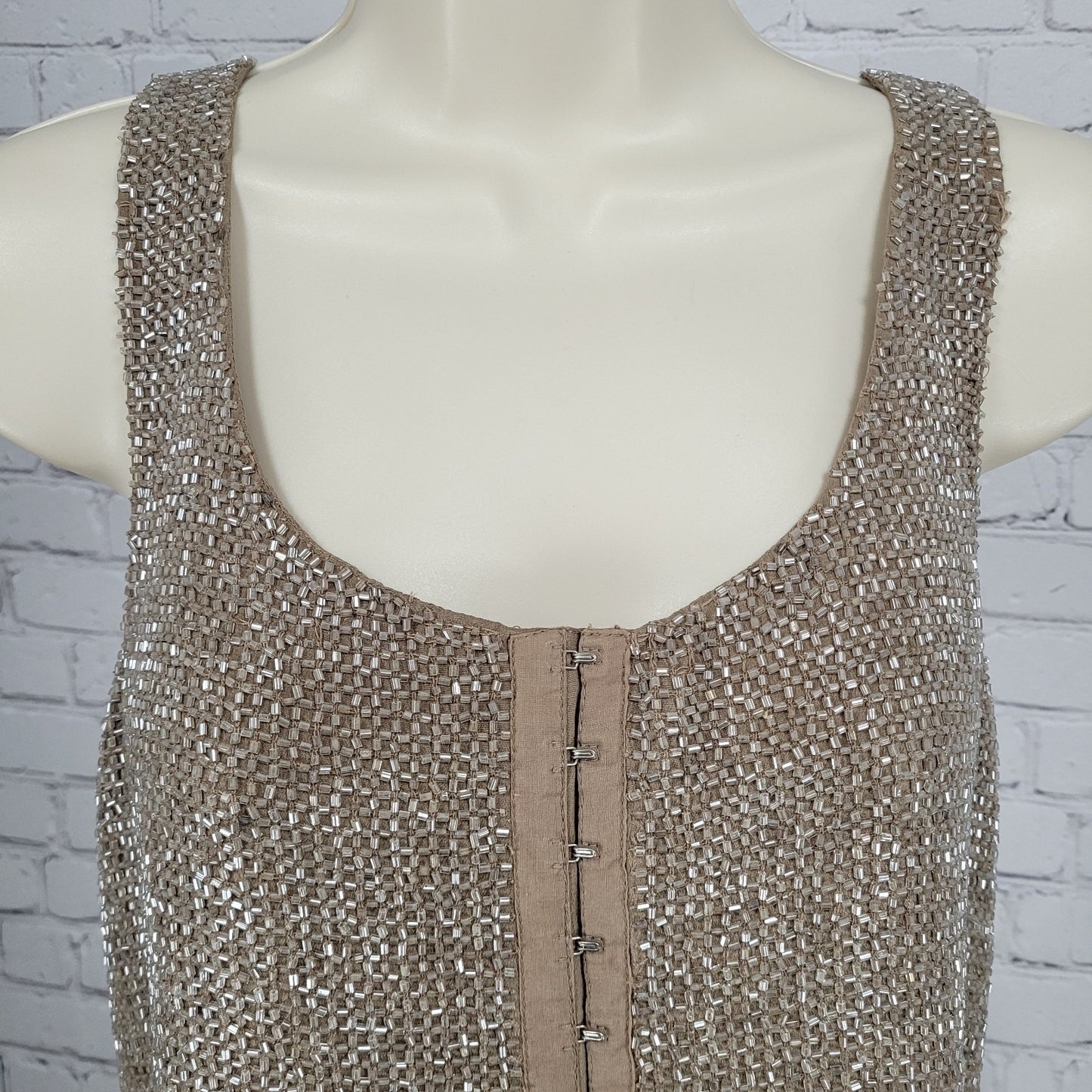 Renzo + Kai Brown 100% Silk Heavy Beaded Hook & Eye Lined Tank Top Size Small S