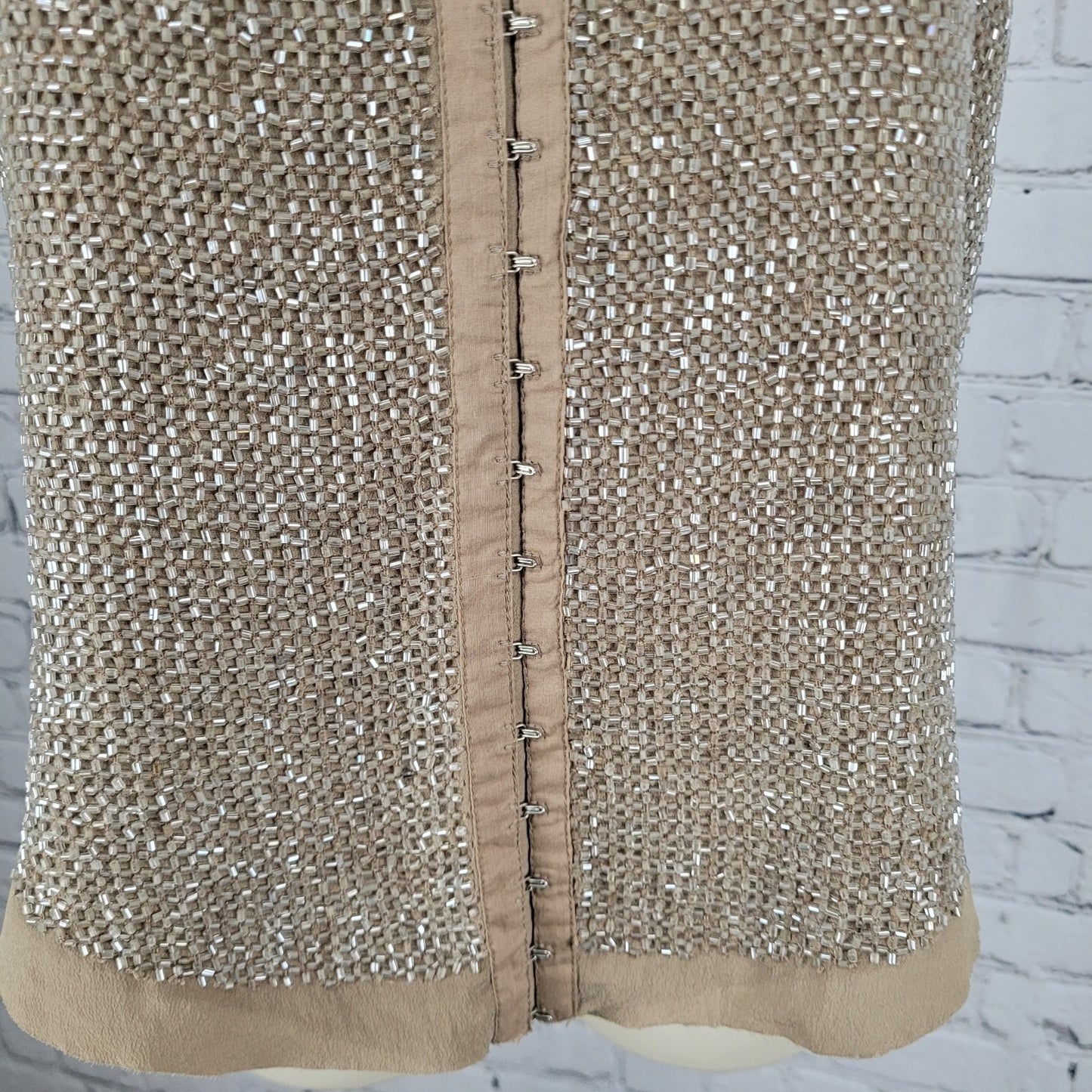 Renzo + Kai Brown 100% Silk Heavy Beaded Hook & Eye Lined Tank Top Size Small S