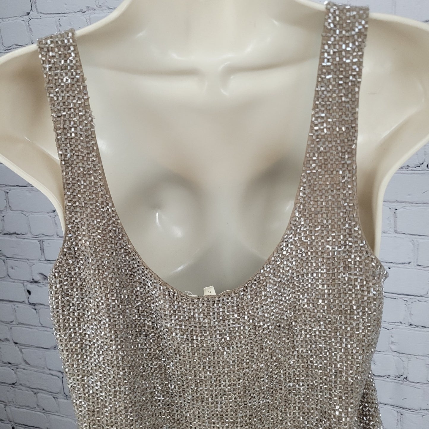 Renzo + Kai Brown 100% Silk Heavy Beaded Hook & Eye Lined Tank Top Size Small S