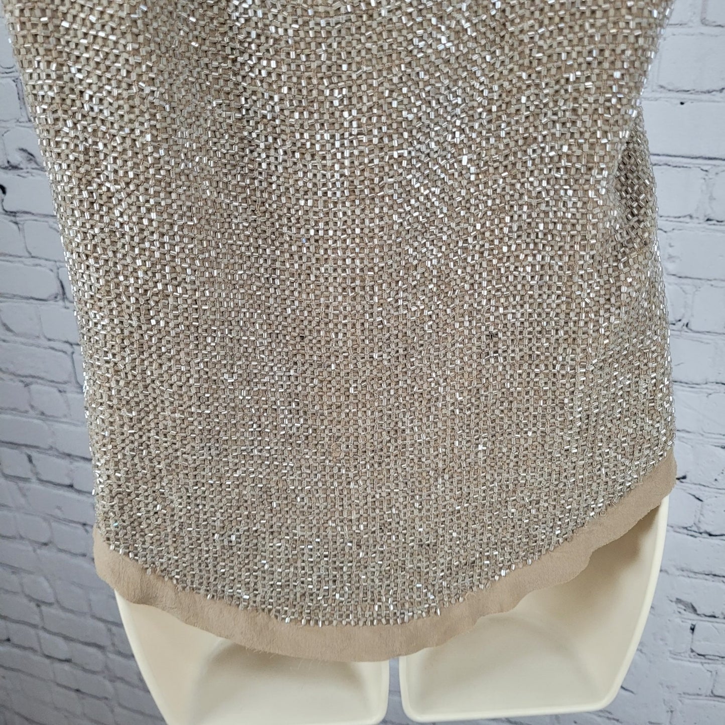 Renzo + Kai Brown 100% Silk Heavy Beaded Hook & Eye Lined Tank Top Size Small S