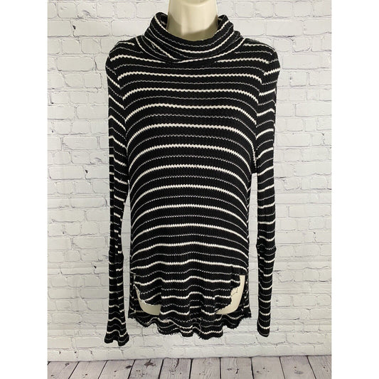 We The Free Black White Striped Long Sleeve Turtle Neck Knit Sweater Top Tunic S