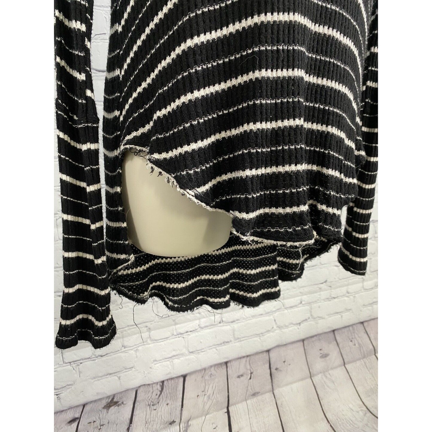 We The Free Black White Striped Long Sleeve Turtle Neck Knit Sweater Top Tunic S