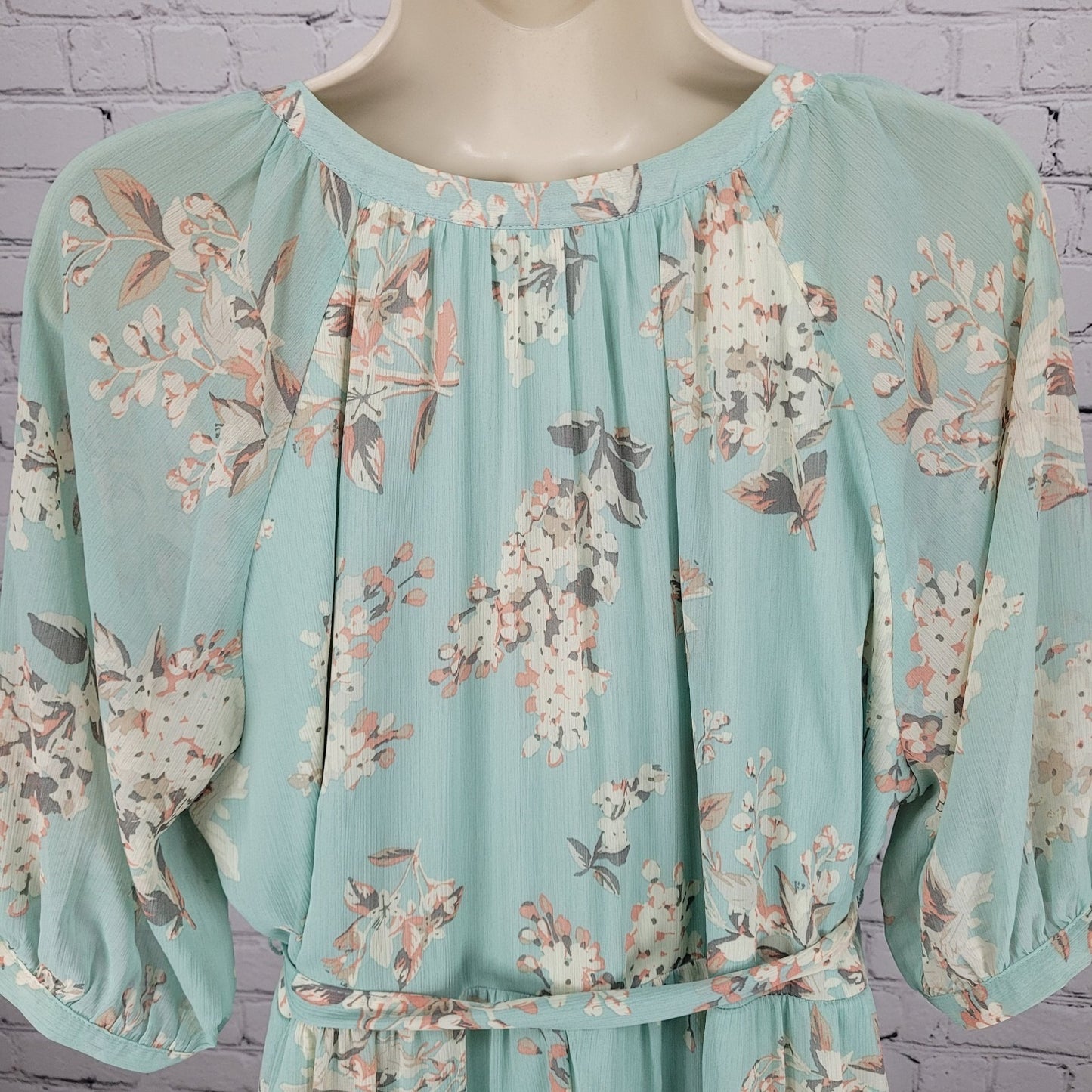 Motherhood Maternity Green Floral Chiffon Belted Lined Maxi Sun Dress Large L