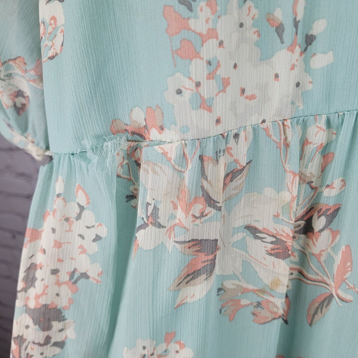 Motherhood Maternity Green Floral Chiffon Belted Lined Maxi Sun Dress Large L