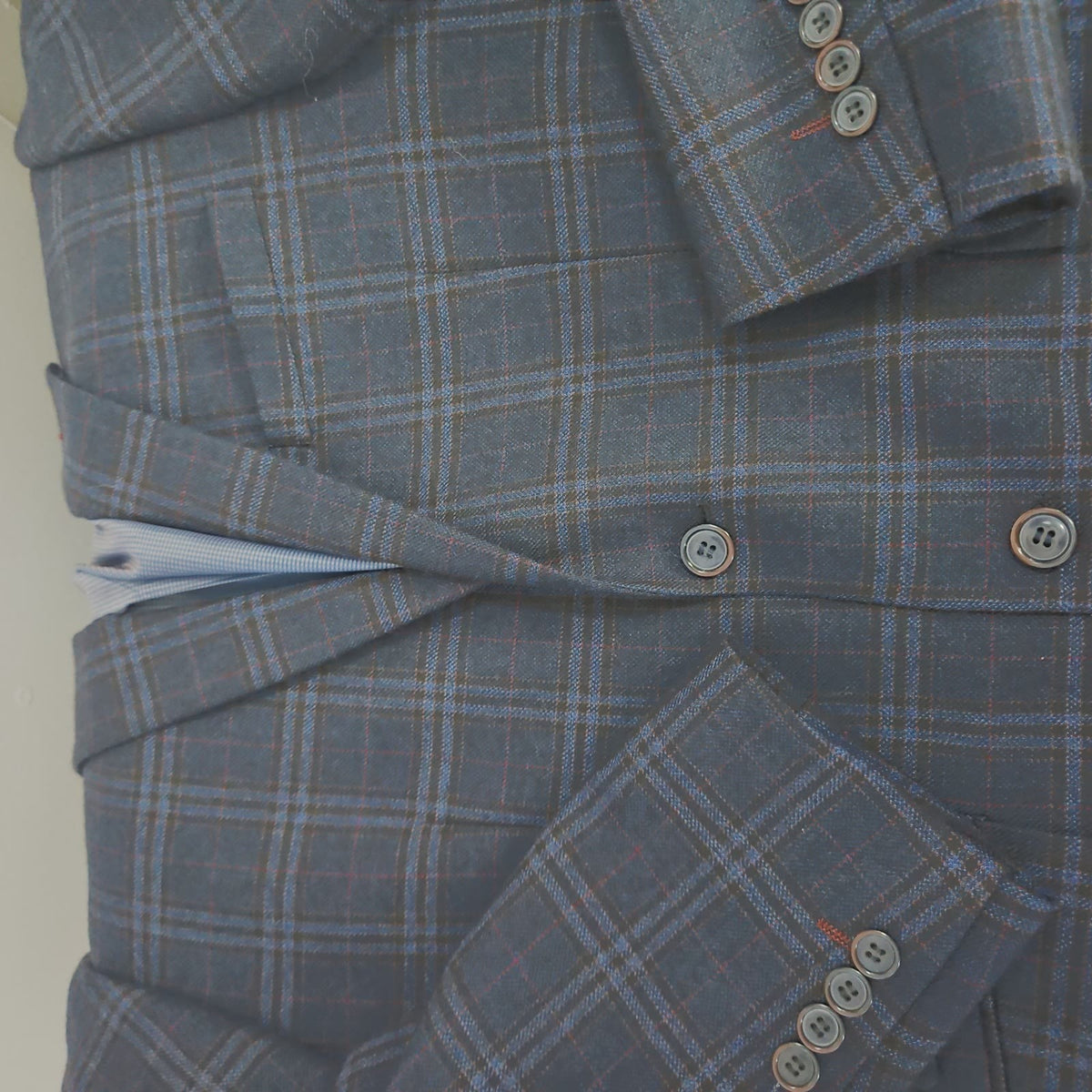 Bachrach Blue Gray Plaid 100% Wool 2 Button Notch Blazer Sport Coat 42R