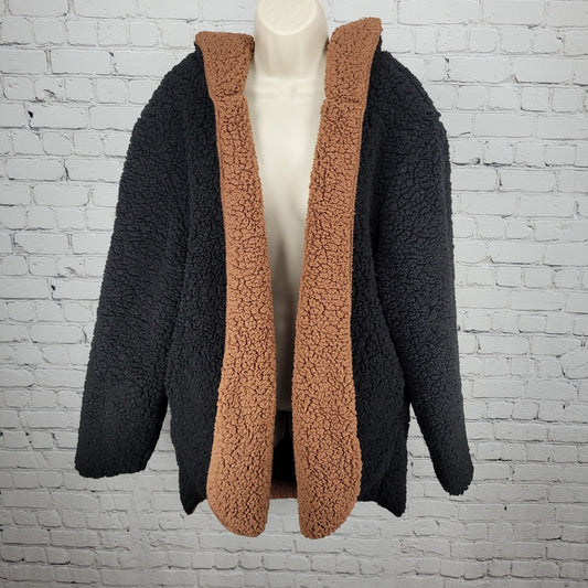 Urban Outfitters Black Soft Sherpa Fleece Oversized Open Hoodie Jacket Size M/L