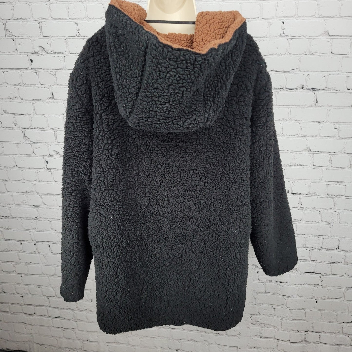 Urban Outfitters Black Soft Sherpa Fleece Oversized Open Hoodie Jacket Size M/L