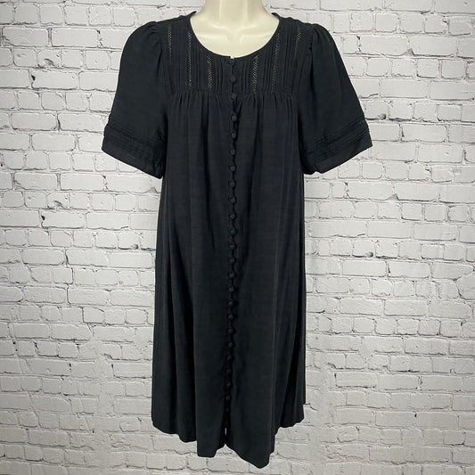 Madewell Black Crochet Pleated Puff Sleeve Buttoned Dress Cotton Lined Size XS