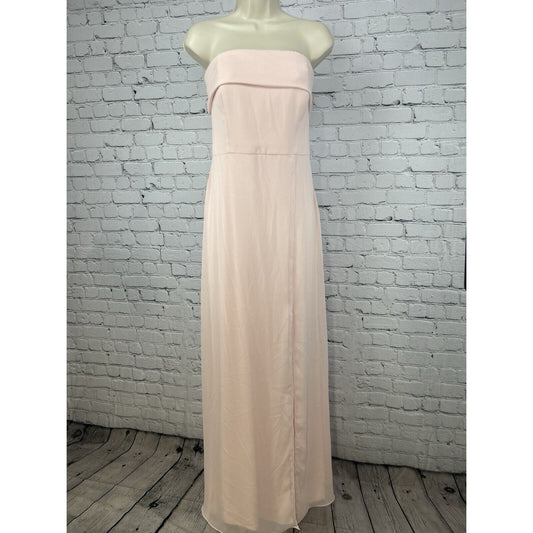 Bella Bridesmaids Light Pink Strapless Lined Zip Up Maxi Dress Size 12 R