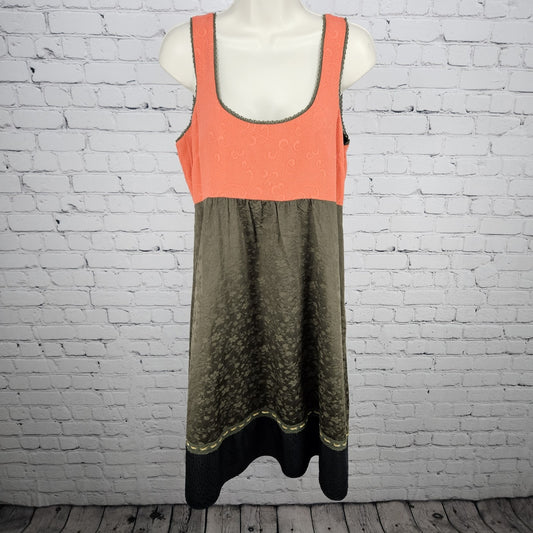 Moulinette Soeurs Green Orange Silk Floral Lace Trim Sleeveless Midi Dress 8
