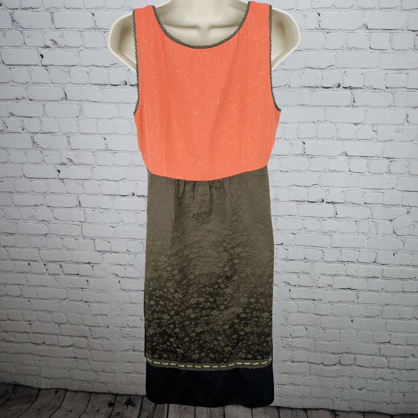 Moulinette Soeurs Green Orange Silk Floral Lace Trim Sleeveless Midi Dress 8