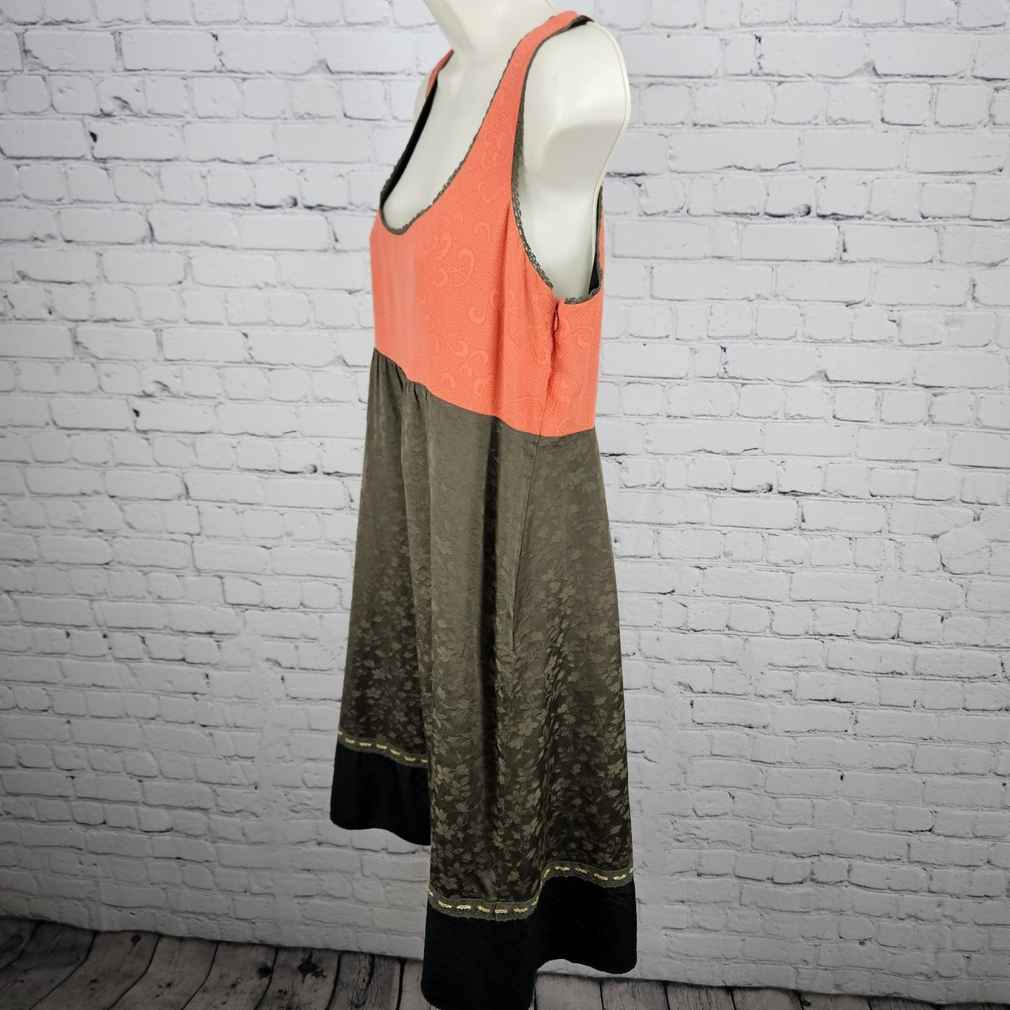 Moulinette Soeurs Green Orange Silk Floral Lace Trim Sleeveless Midi Dress 8