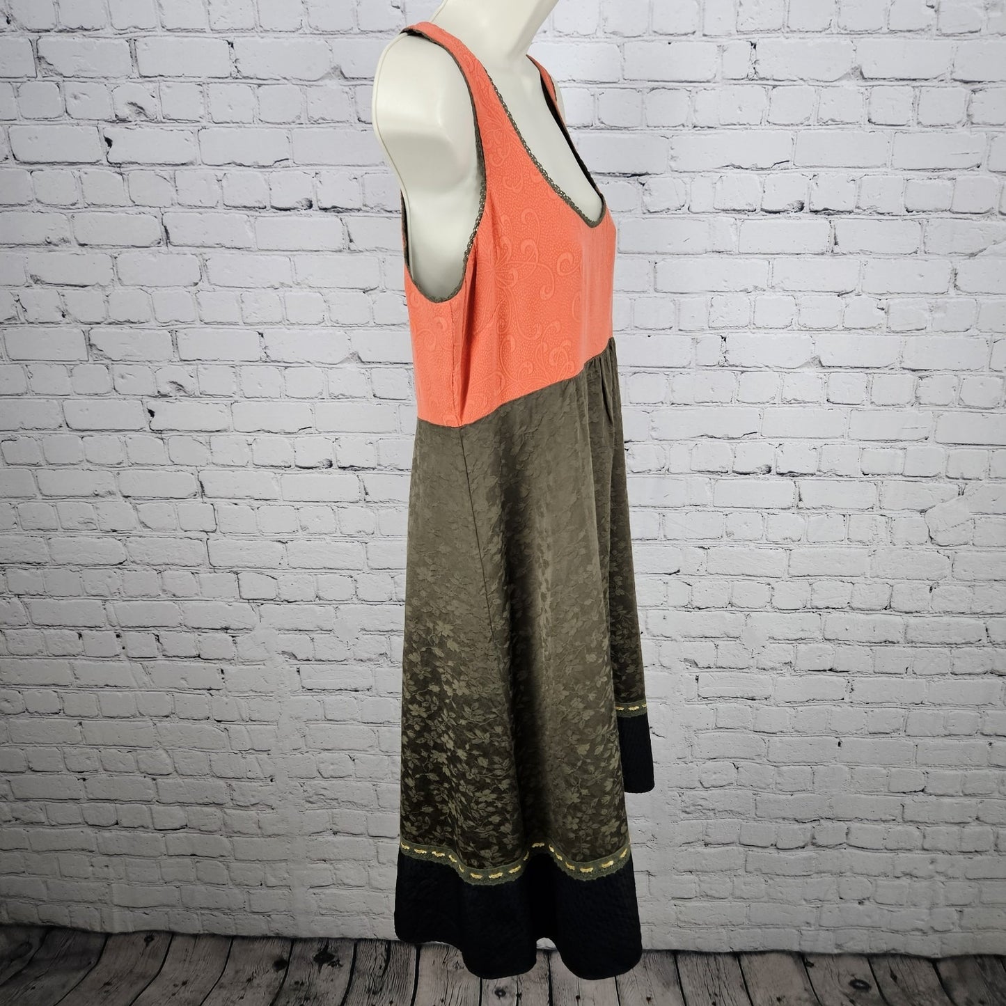 Moulinette Soeurs Green Orange Silk Floral Lace Trim Sleeveless Midi Dress 8