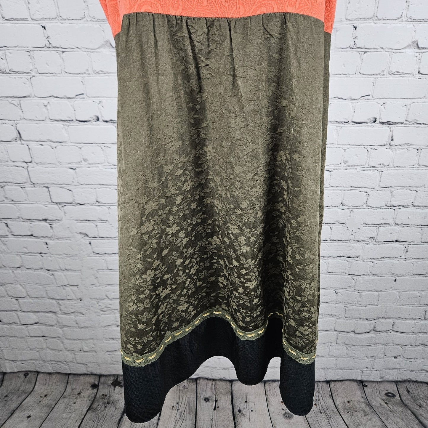 Moulinette Soeurs Green Orange Silk Floral Lace Trim Sleeveless Midi Dress 8