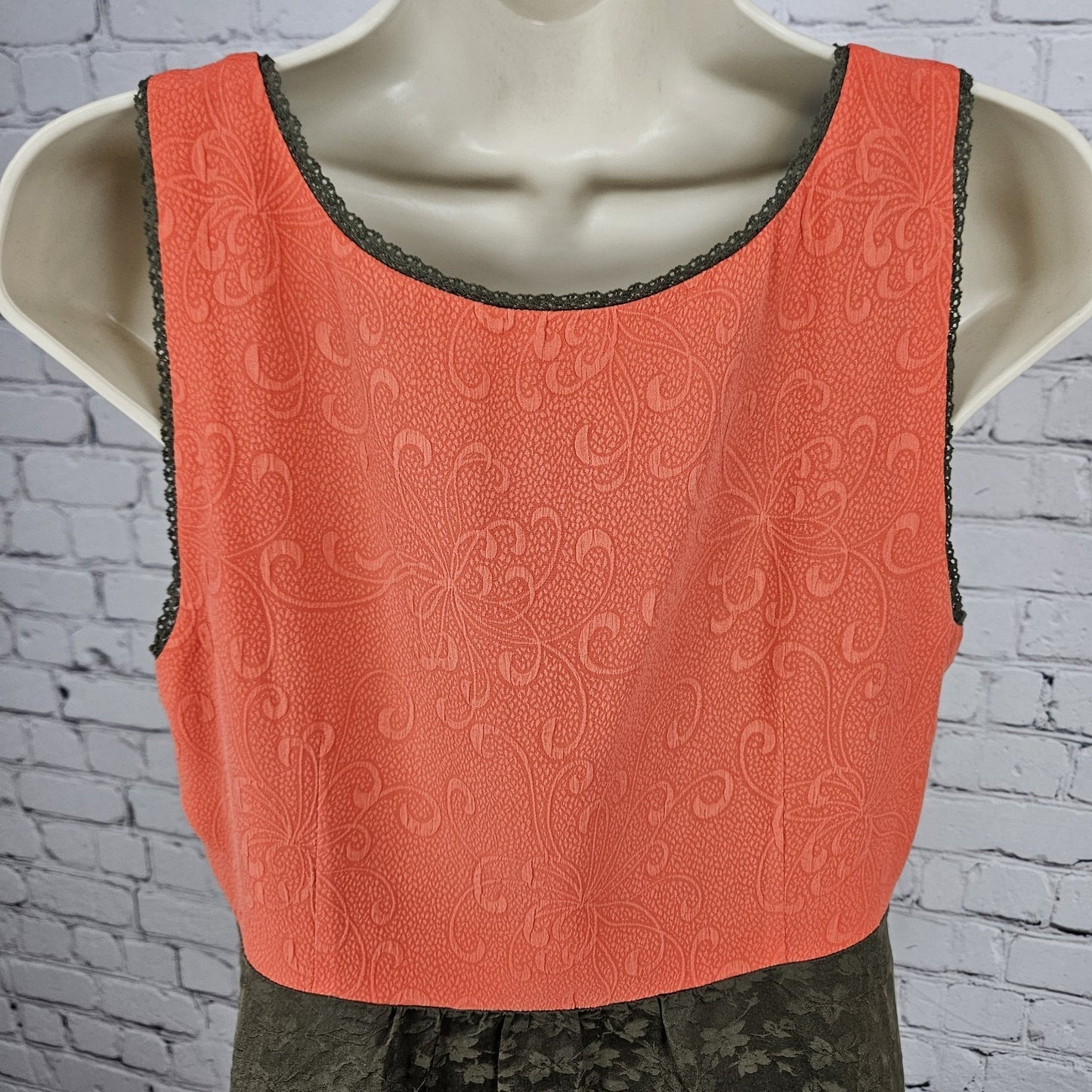 Moulinette Soeurs Green Orange Silk Floral Lace Trim Sleeveless Midi Dress 8
