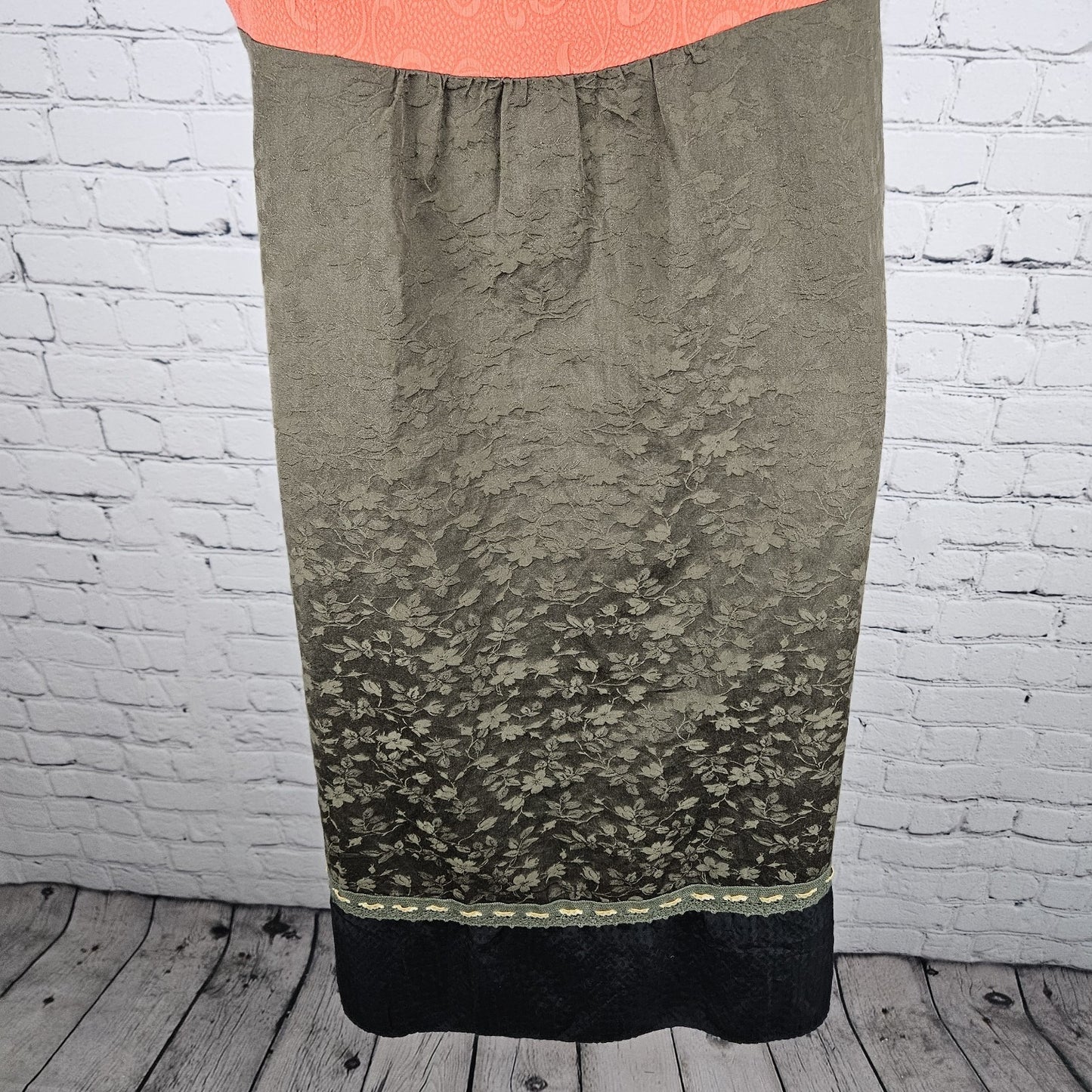 Moulinette Soeurs Green Orange Silk Floral Lace Trim Sleeveless Midi Dress 8