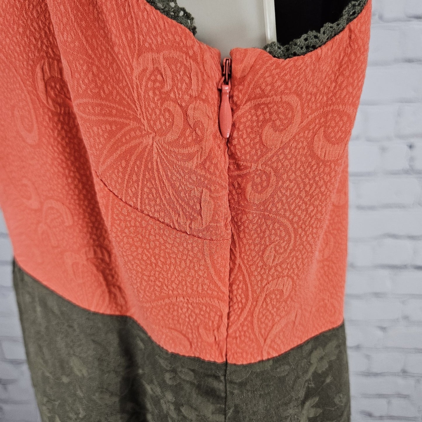 Moulinette Soeurs Green Orange Silk Floral Lace Trim Sleeveless Midi Dress 8