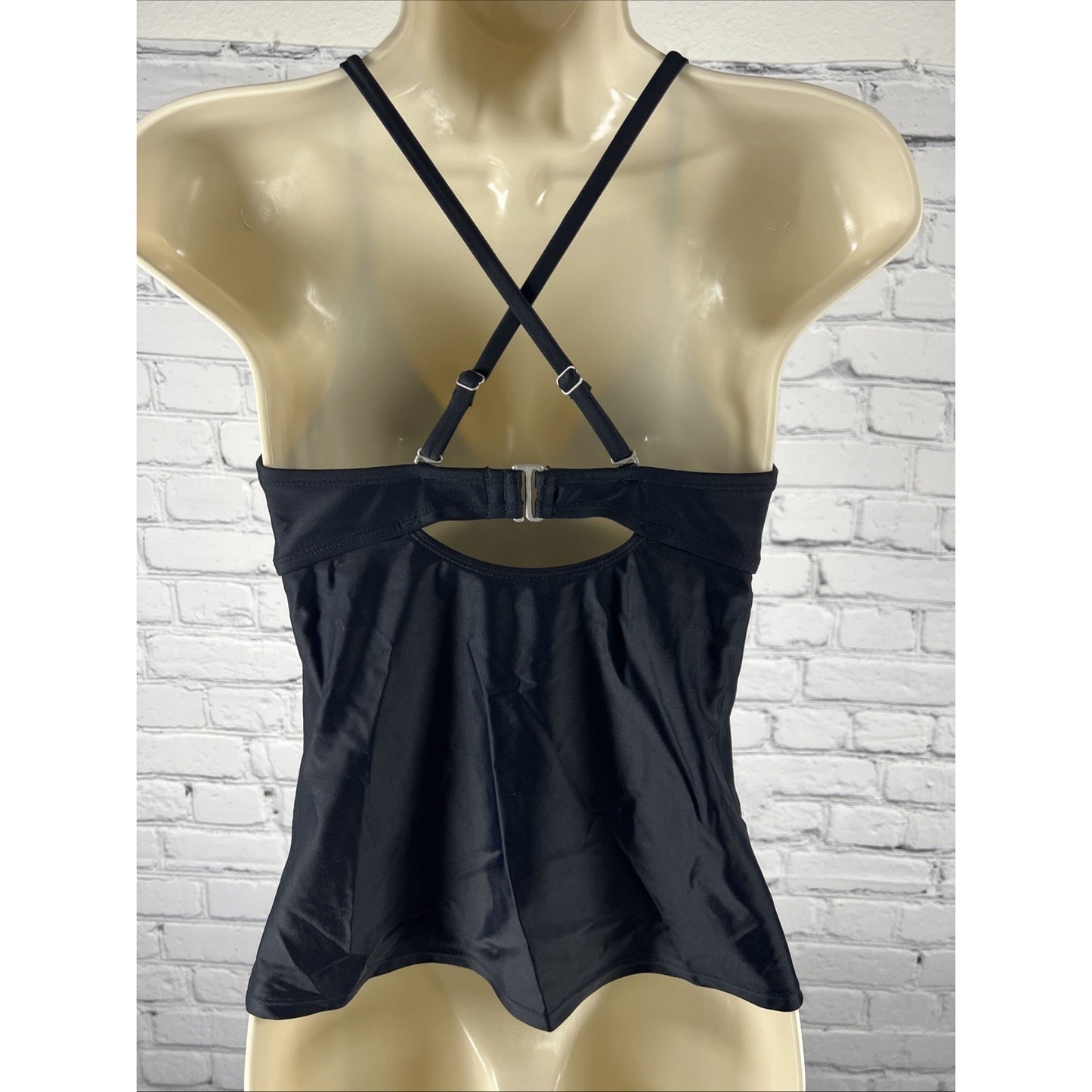 Athleta Black Tankini Swim Top Underwire Unlined Crossback 32 B/C