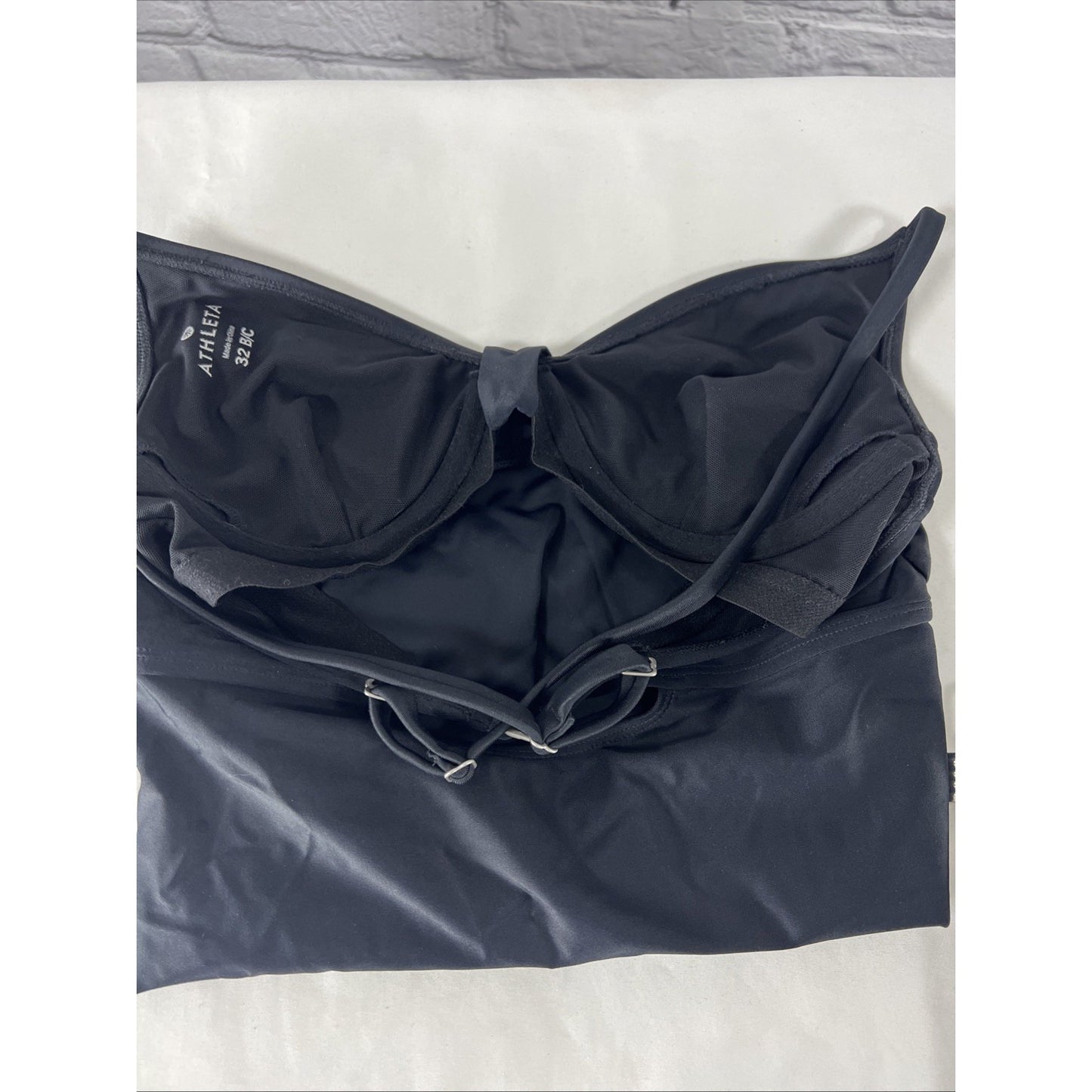 Athleta Black Tankini Swim Top Underwire Unlined Crossback 32 B/C