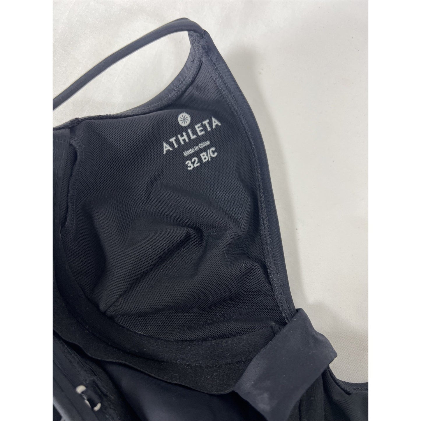 Athleta Black Tankini Swim Top Underwire Unlined Crossback 32 B/C