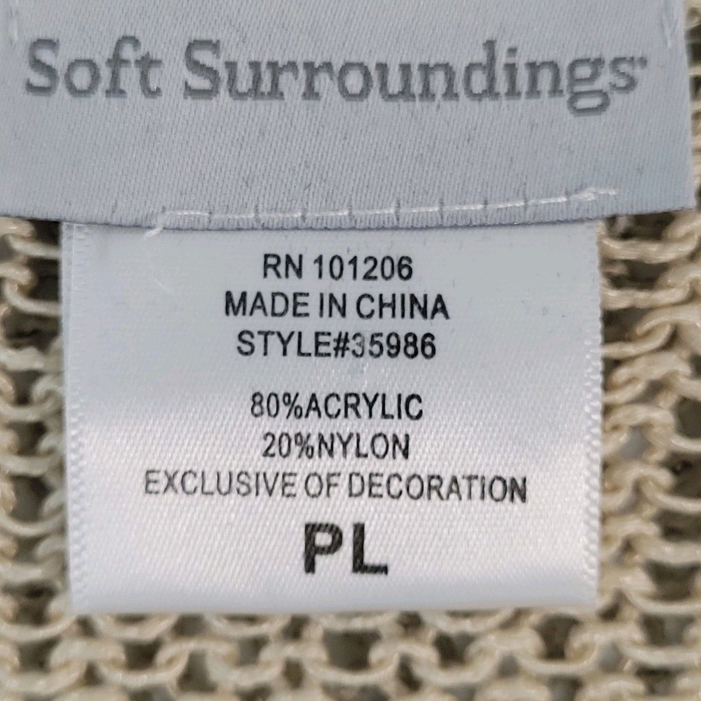 Soft Surroundings Green Beige Fishnet Crochet Boho Open Cardigan Size PL