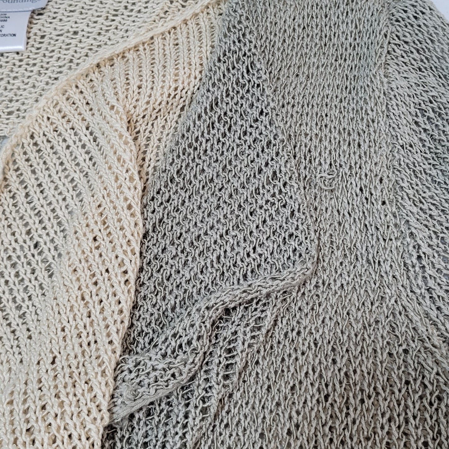 Soft Surroundings Green Beige Fishnet Crochet Boho Open Cardigan Size PL