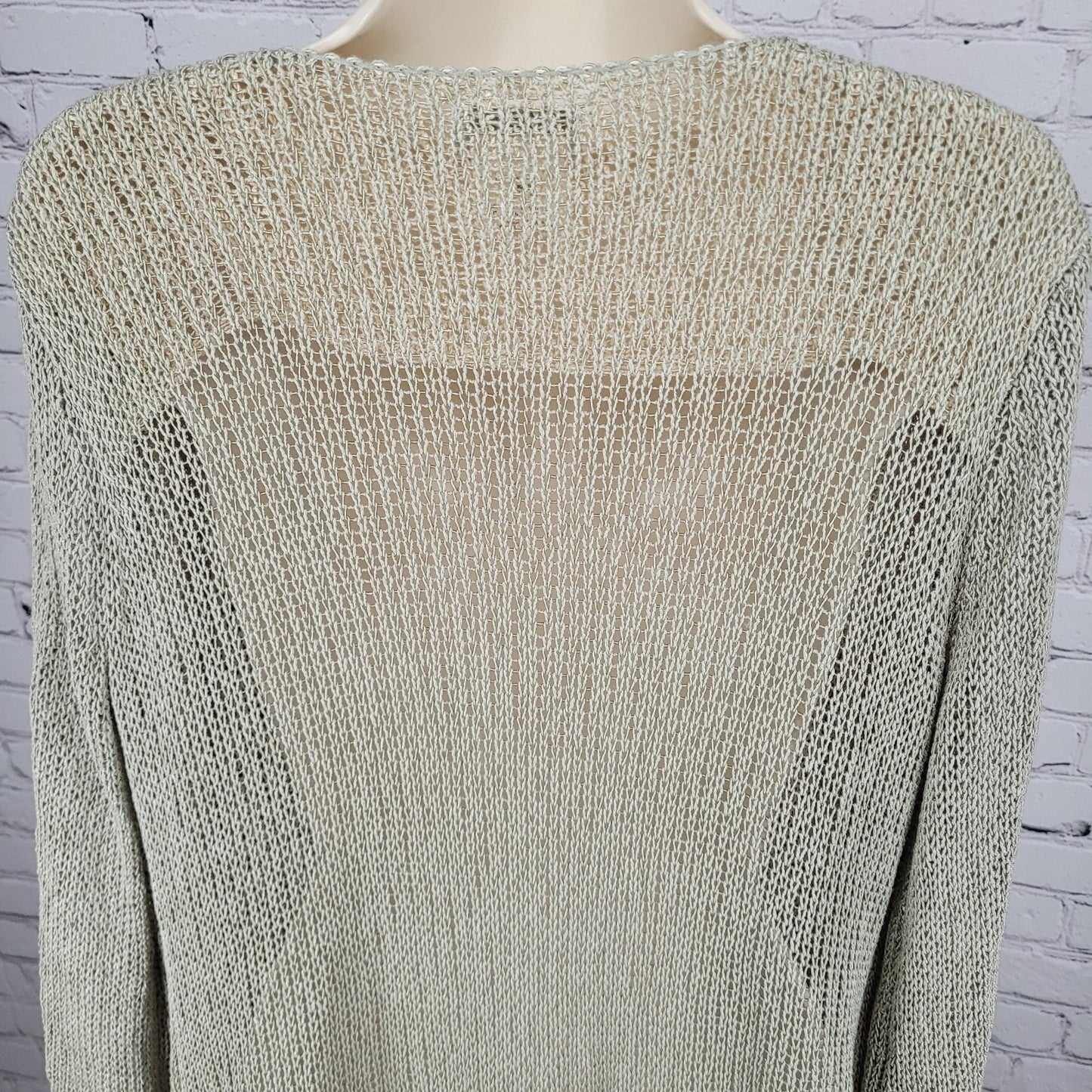 Soft Surroundings Green Beige Fishnet Crochet Boho Open Cardigan Size PL