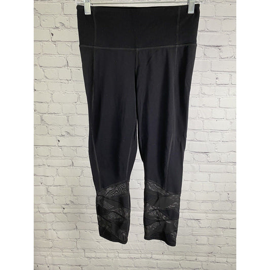 Athleta Solid Black Mid Rise Capri Leggings With Mesh Accents Womens S Small
