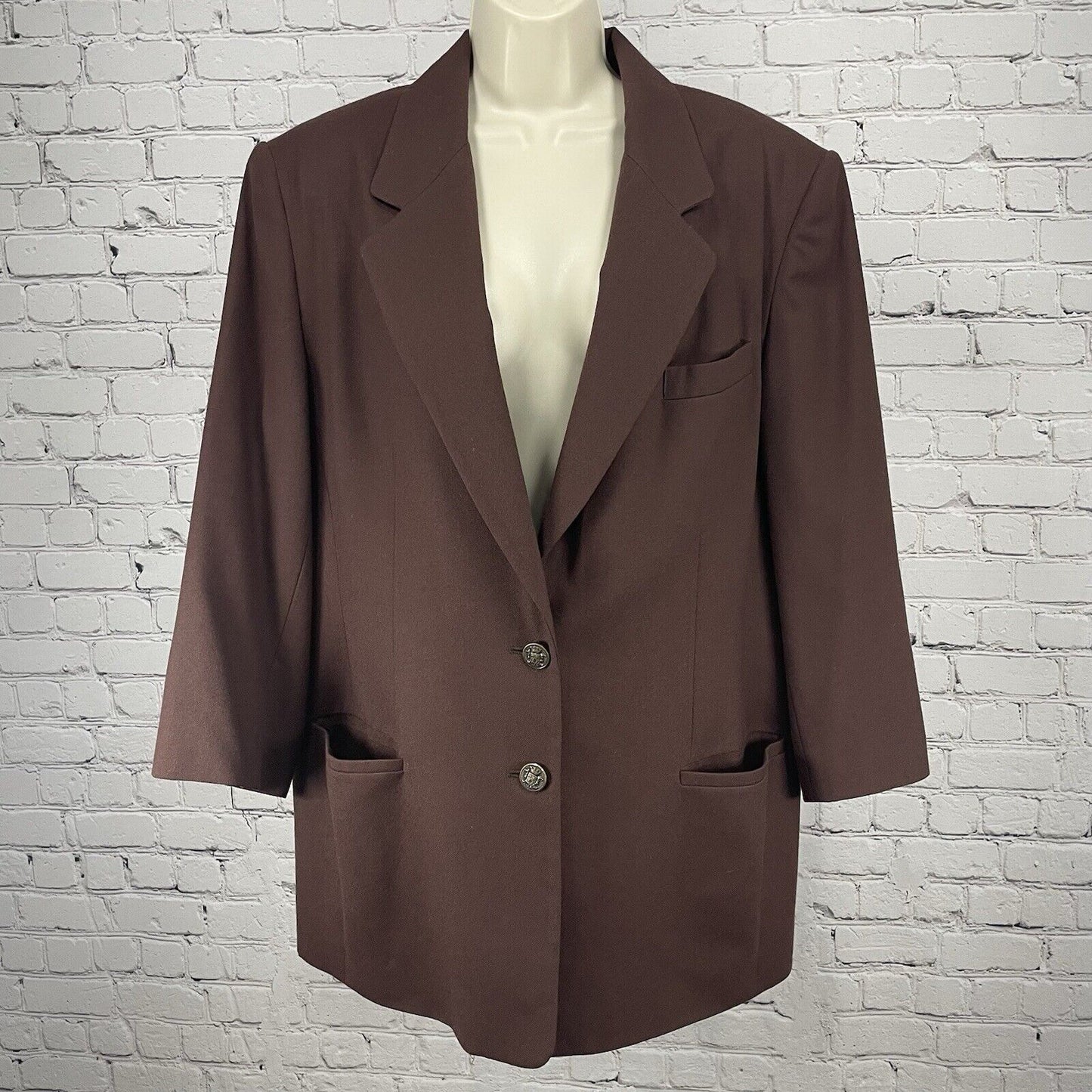 VTG Talbots Rich Brown 100% Wool Blazer Jacket Metal Button USA Made Size 10