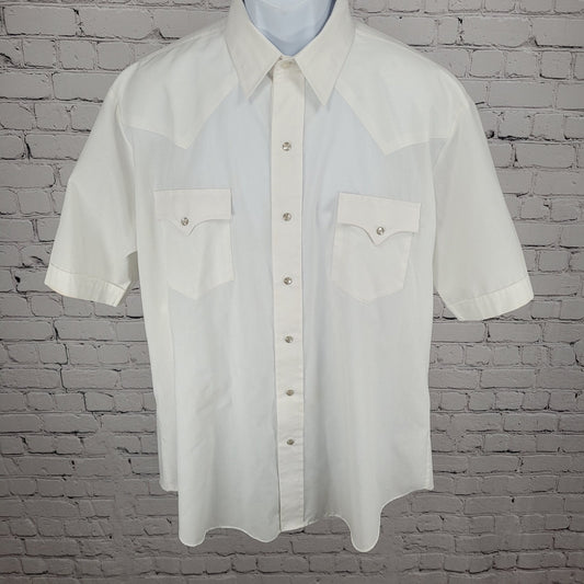 VTG ATD White Authentic Western Pearl Snap Short Sleeve Shirt Size 17 2XL