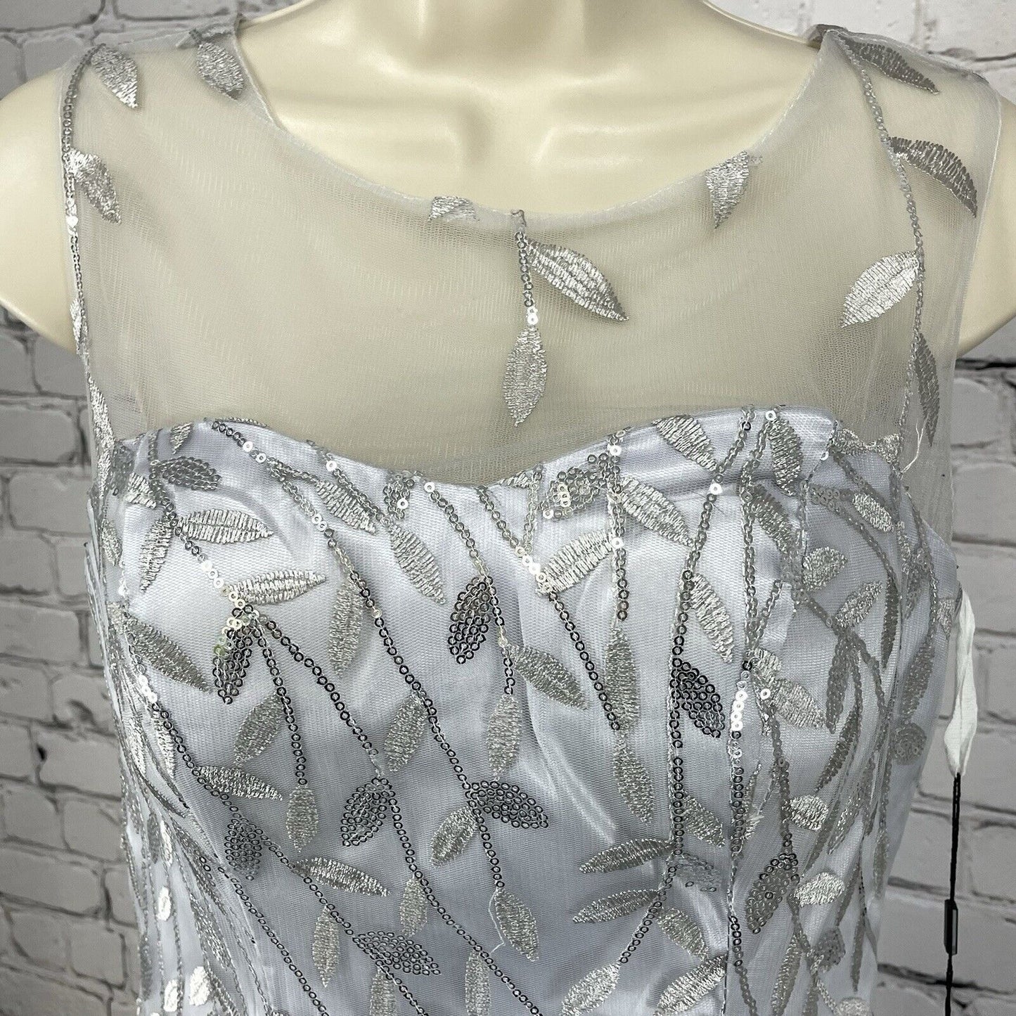 NWT Gem Grace Silver Gray A Line Maxi Dress Gown Embroidery Sequin Padded Size 6