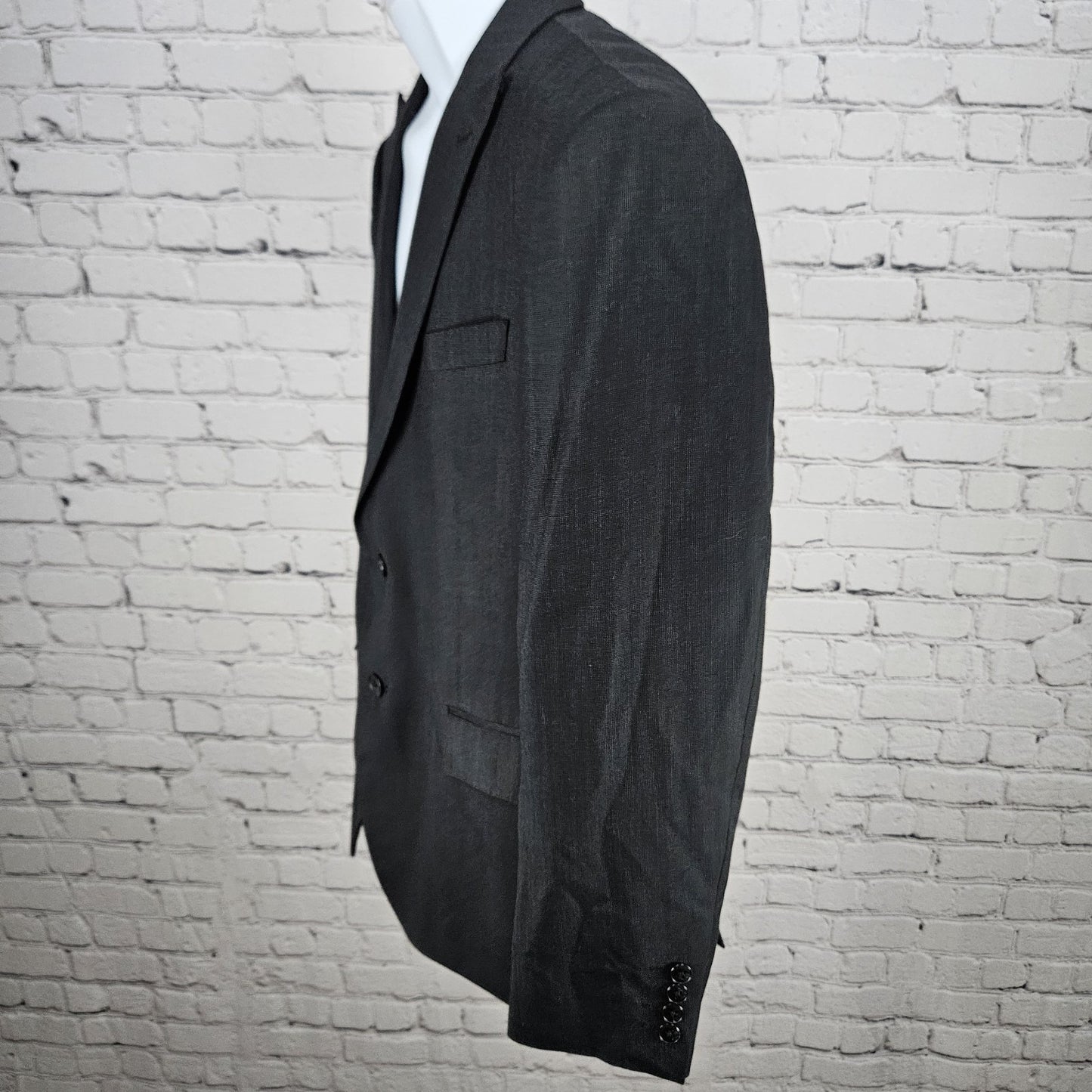 J. Ferrar Black Slim Fit 2 Button Double Vented Peak Blazer Sport Coat 42S