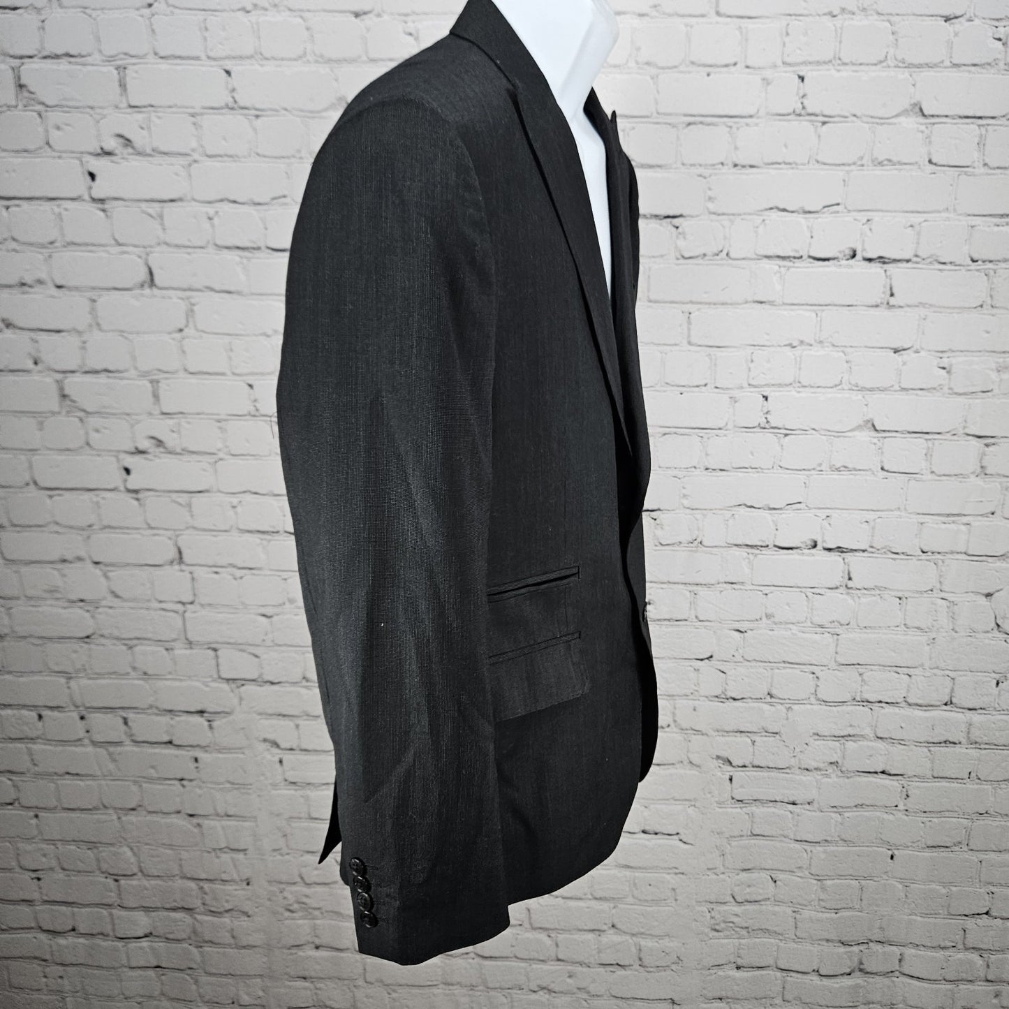 J. Ferrar Black Slim Fit 2 Button Double Vented Peak Blazer Sport Coat 42S