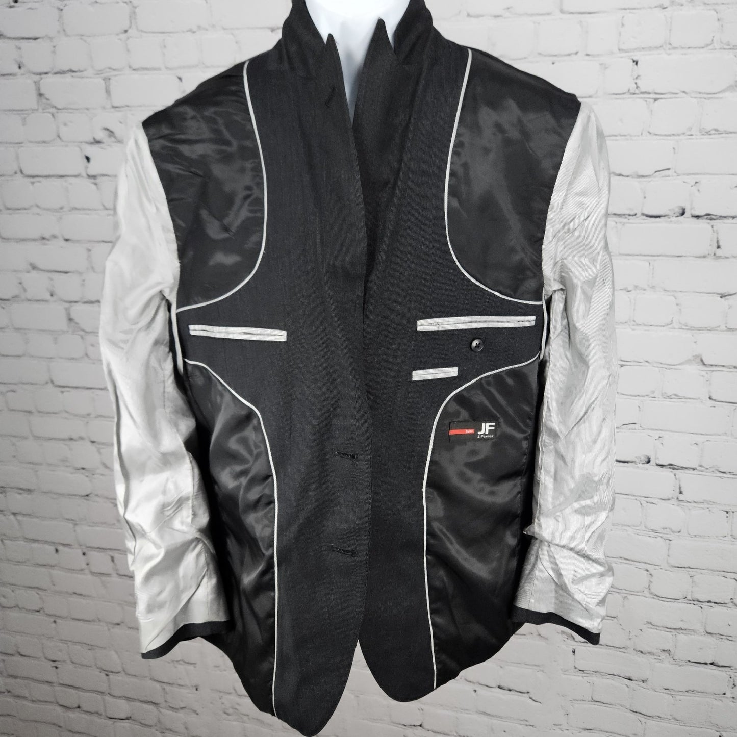 J. Ferrar Black Slim Fit 2 Button Double Vented Peak Blazer Sport Coat 42S