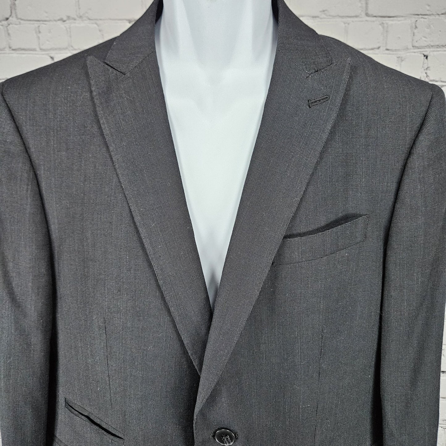 J. Ferrar Black Slim Fit 2 Button Double Vented Peak Blazer Sport Coat 42S
